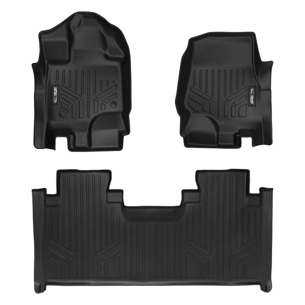 SMARTLINER Custom Fit Floor Mats 2 Row Liner Set Black for 2015-2019 Ford F-150 SuperCrew Cab with 1st Row Bench Seat 